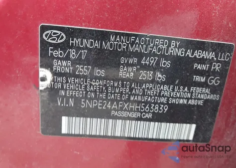 2017 Hyundai Sonata Se z USA, uszkodzony, nr VIN 5NPE24AFXHH563839